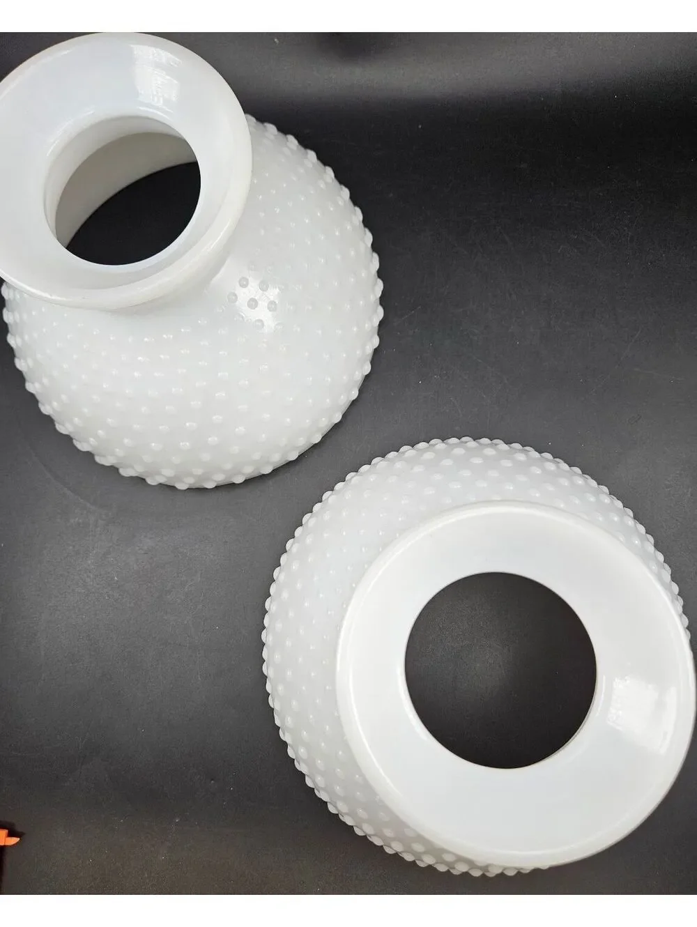 Matched Pair Vintage Hobnail Milk Glass Lamp Shades, 2